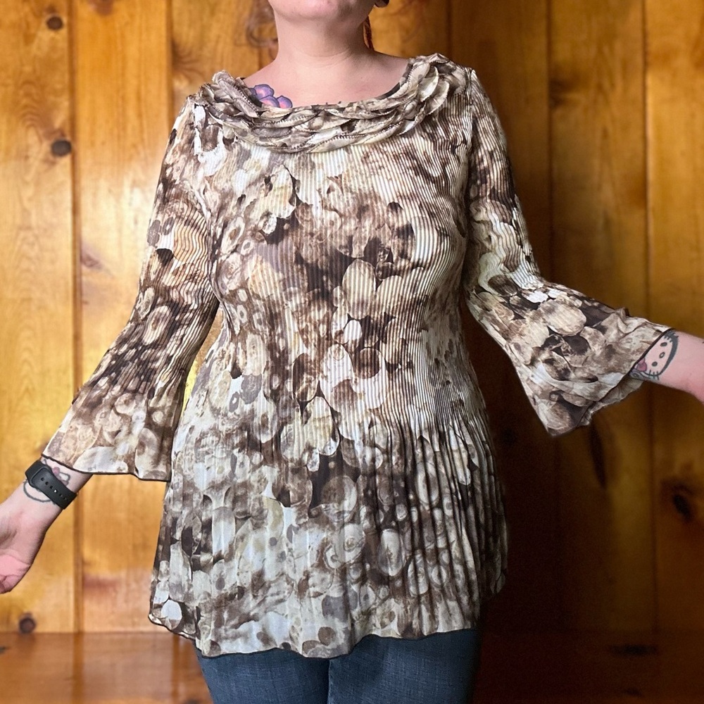 Dressbarn Accordion Pleat 3/4 Sleeve Tunic Blouse